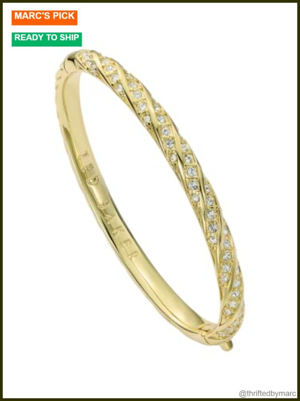 Gold Plated Twisted Crystal Hinged Bangle Bracelet